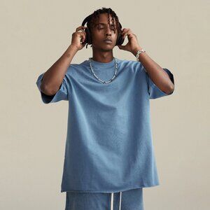 260GSM Slate Blue Oversized Boxy Vintage Faded T-Shirt Unisex Streetwear